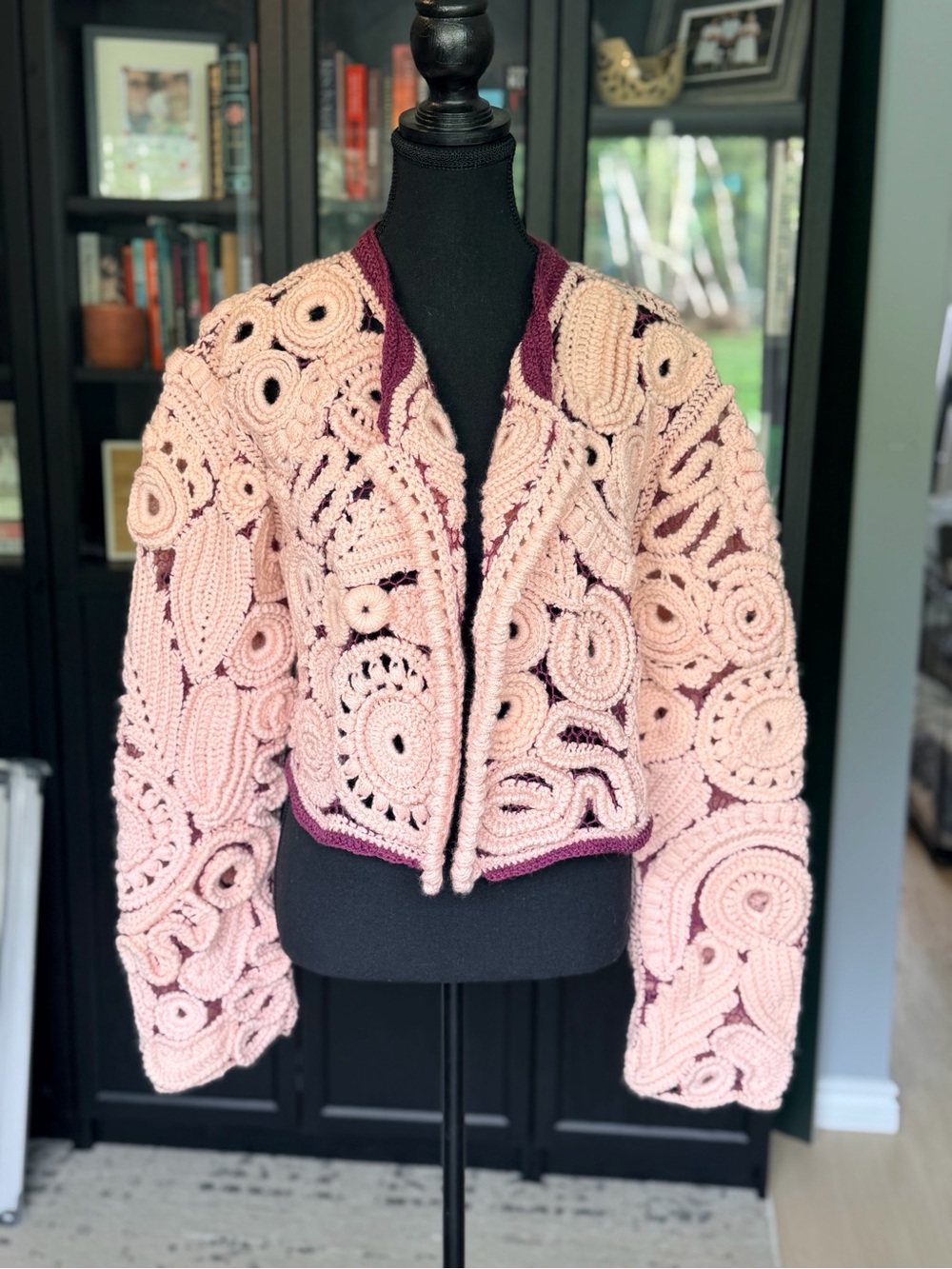 Women's Pink Irish Crochet Lace Openwork Jacket
